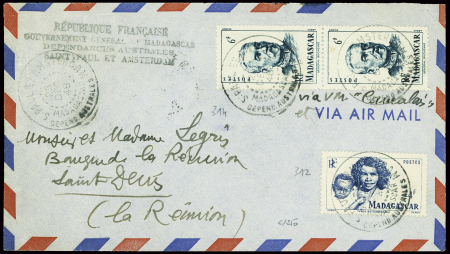 Madagascar n°312 + 314 en paire obl CAD "S.Paul et