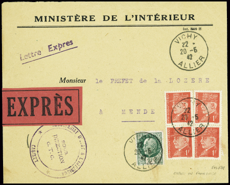 N°514 en bloc de 4 + n°518 obl Vichy Allier (20.5.