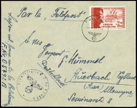 France n°565, 1F20 + 8F80 rouge Legion tricolore o