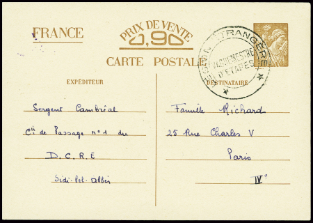 Entier CP 90c Iris interzones avec figurine obl ca