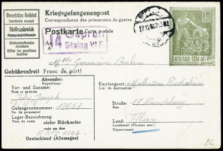 Postkarte du Stalag VI F 1RM vert-gris Entr'aide o