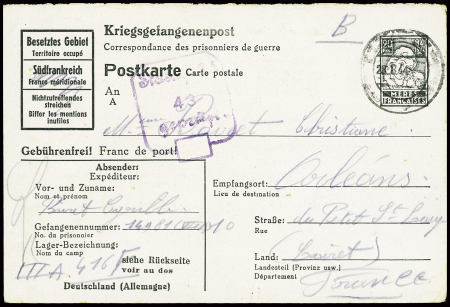 Postkarte du Stalag IIIA avec figurine noire 20F m