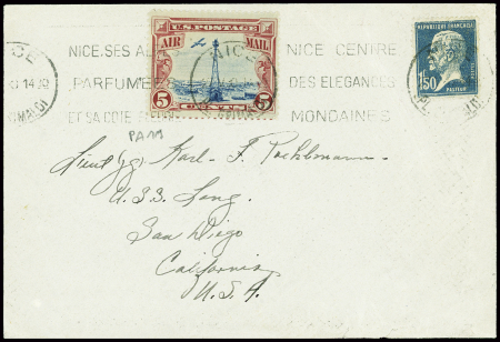 N°181 + USA PA11 obl mec Nice (1930) sur lettre po