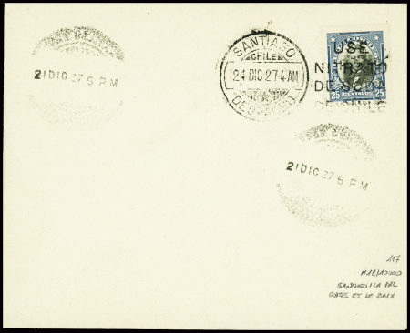 Chili n°117 obl Santiago (21 dec 27) avec arrivée 
