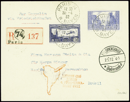 N°261 + PA6 obl Paris 74 (30.4.1932) sur lettre re
