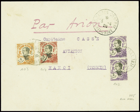 3.4.1926 Saïgon Hanoï : Indochine n°103 + 104 + 10