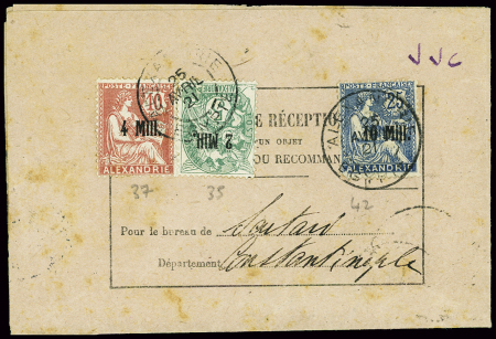 N°35 + 37 + 42 obl "Alexandrie Egypte" (1921) sur 