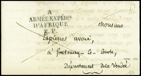 Lettre d'Alger (1834) pour Fontenay le Comte avec 