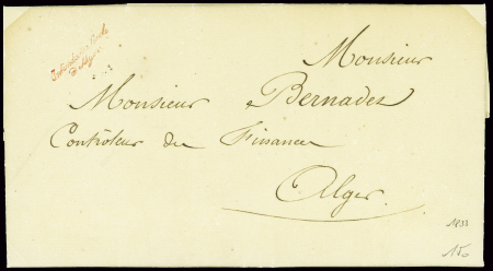 Lettre d'Alger (1833) pour Alger avec petite cursi