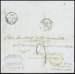 Lettre sans timbre avec cachet ovale bleu "Vaucher