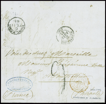 Lettre sans timbre avec cachet ovale bleu "Vaucher