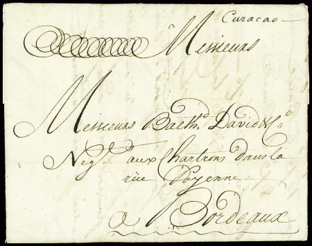 Lettre avec marque manuscrite "Curacao" pour Borde