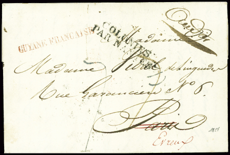 Lettre de Cayenne pour Paris réexpédiée à Evreux a