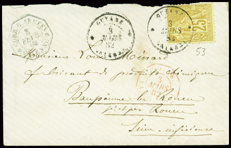 N°53 obl CAD "Guyane Cayenne" (1882) répété à côté