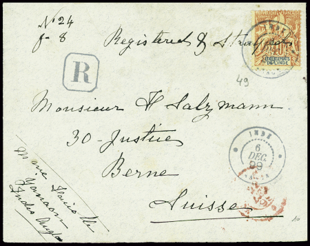 N°49 obl CAD "Inde Yanaon" (1899) sur lettre recom