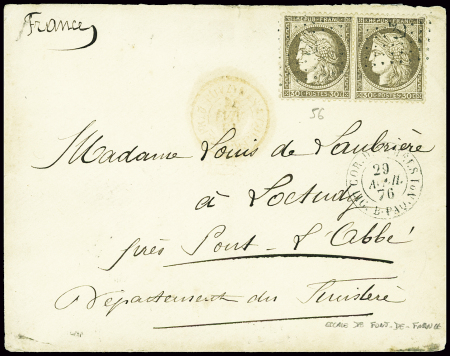 France n°56 en paire obl ancre + CAD rond "Corr d.