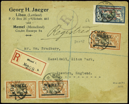 Memel n°31, 13 pièces + n°64, type Merson obl Meme