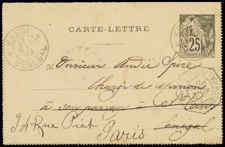 Entier carte lettre 25c Alphée Dubois noir sur ros