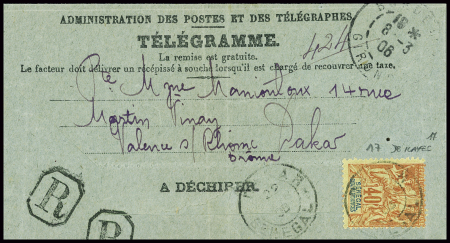 N°17 40c orange Groupe obl Dakar (1906) sur télégr