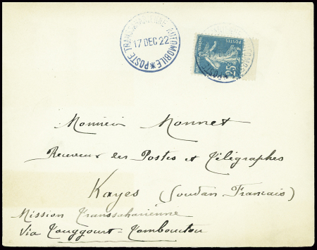 France n°140 obl CAD bleu répété à côté "Poste tra