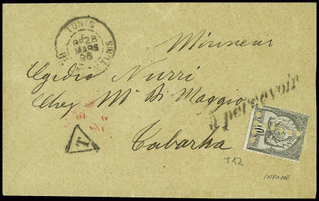 Lettre avec CAD de Tunis (1896) pour Tebarka avec 
