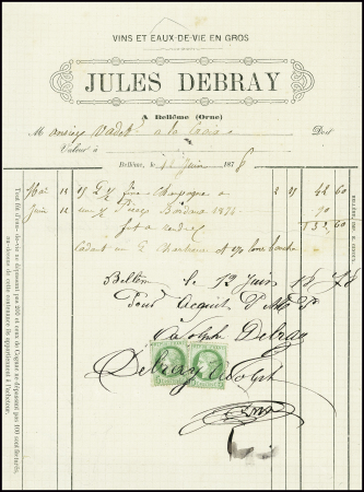 N°53 5c vert sur azuré, 2 pièces utilisées comme t