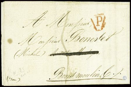 Lettre avec au verso MP "DEB 59 Mortagne" (1817 - 