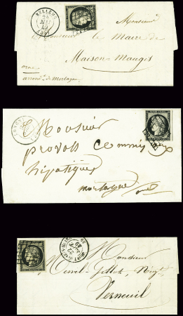 3 lettres AFF n°3, 20c noir obl grille + T15 Bellê