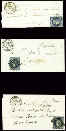 3 lettres AFF Cérès ND : n°4 obl grille + T15 Long