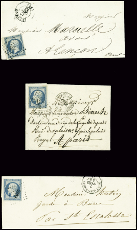 3 lettres AFF 25c Présidence : n°10 obl PC 353 + T