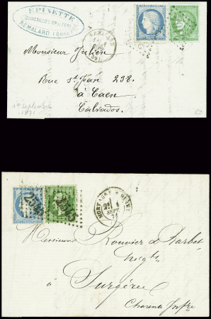 AFF de septembre 1871 : n°3742 obl GC 3104 + T16 R