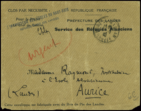 Lettre en franchise à en-tête "Préfecture des Land