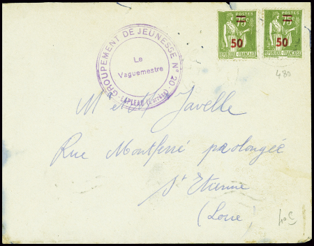 N°480, 2 pièces sur lettre avec cachet violet "gro