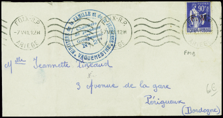 FM n°9 obl Foix RP (1941) sur lettre avec cachet b