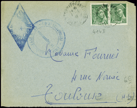 N°414B en paire obl Formiguères Pyr. Or (1941) sur