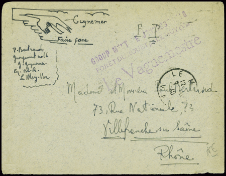 Lettre en franchise avec griffe violette "Groupeme