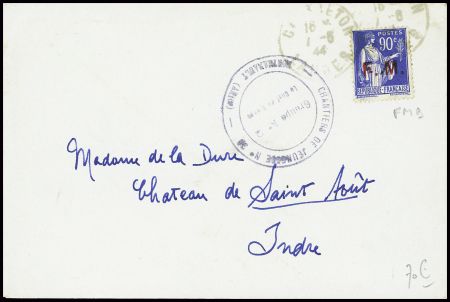 FM n°9 obl Capbreton Landes (1944) sur lettre avec