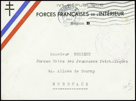 Env en franchise à en-tête "IVe république forces 
