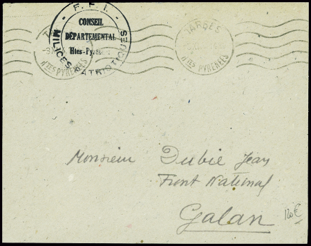 Lettre en franchise avec obl mec de Tarbes (nov 19