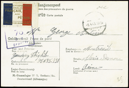 Postkarte du stalag IVG avec vignette drapeau tric