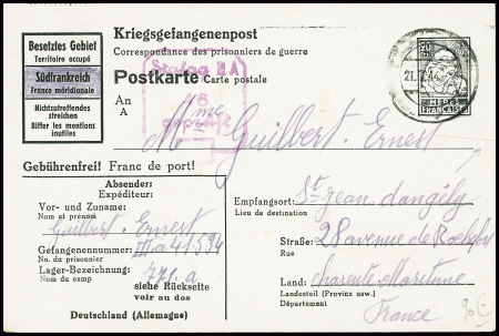 Entier CP 20frs mères françaises du stalag IIIA (S