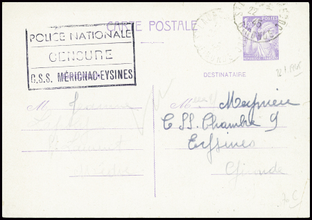 Entier CP 1F20 Iris violet obl St Laurent Medoc Gi