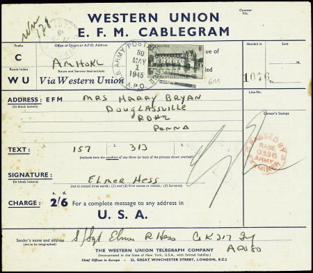 N°611 25F Chenonceaux, obl grand CAD "US army post