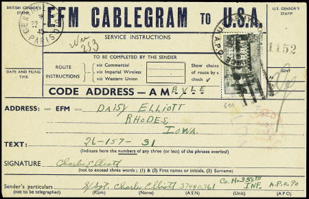 N°611 25F Chenonceaux, obl grand CAD "US army post