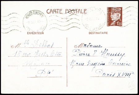 Entier CP 1F20 Pétain obm mec "Monaco Condamine PR