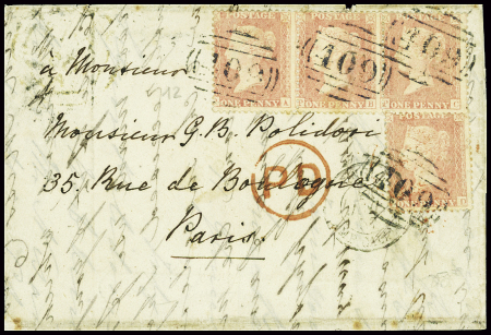 GB n°12, 4 pièces, obl "409" sur lettre de Jersey 