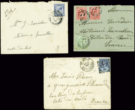 3 lettres : GB n°9 obl CAD "squared circle" (1891)