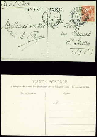 GB n°140 obl CAD "Guernsey" (1921) sur CP pour St 