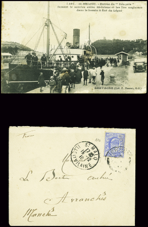 GB n°110 obl Jersey (1910) sur lettre pour Avranch