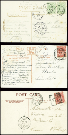 3 CP AFF GB n°106a + 107 (2) obl Guernsey et 1 CP 